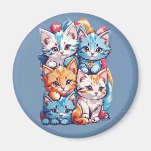 Playful Cute Kawaii Kitties Magnet