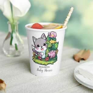 Playful Cute Wolf Baby Shower Paper Cups