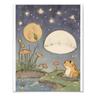 Playful Cute Yellow Frog Drawing Photo Print