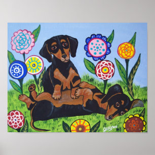 Playful Dachshunds Art Print