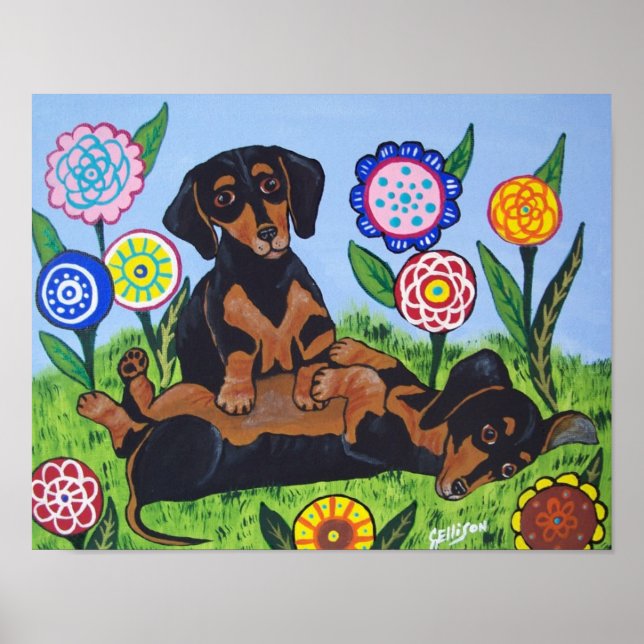 Playful Dachshunds Art Print (Front)