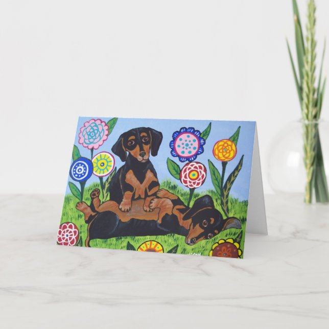 Playful Dachshunds Greeting Card (Front)