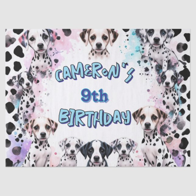 Playful Dalmatian Puppy Birthday Party Tissue Paper (Front)