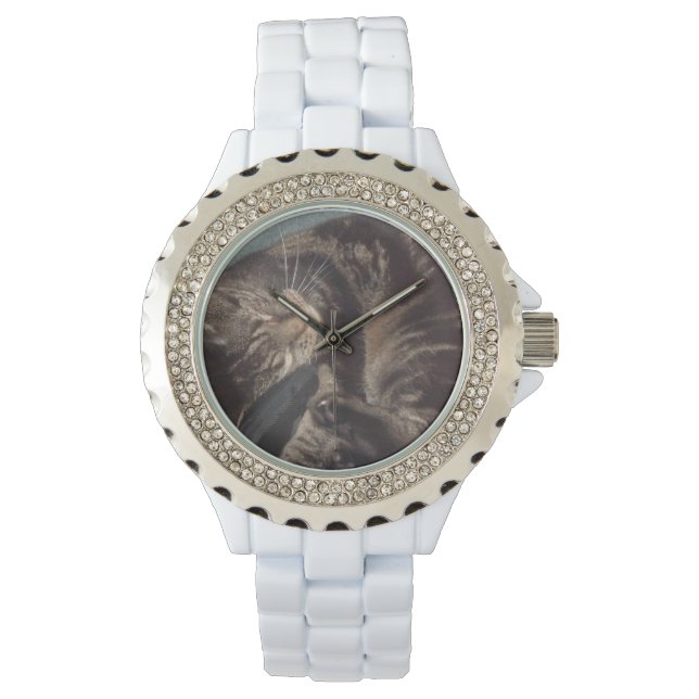Playful Dave Rhinestone White Enamel Watch (Front)