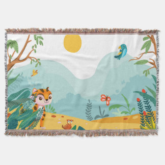 Playful & Descriptive, Playful Jungle Cub Digital  Throw Blanket