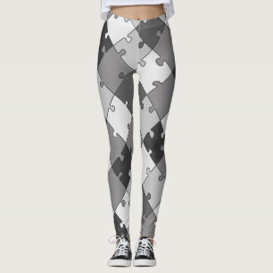 Playful Diagonal Jigsaw Puzzle Grey Tones Leggings