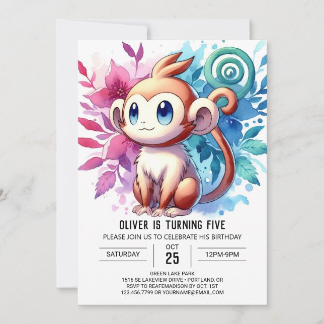 Playful Digital Monkey Birthday Invitation (Front)