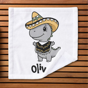 Playful Dinosaur in Festive Sombrero & Poncho  Wash Cloth