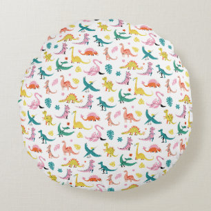 Playful Dinosaur Parade Pattern Round Cushion