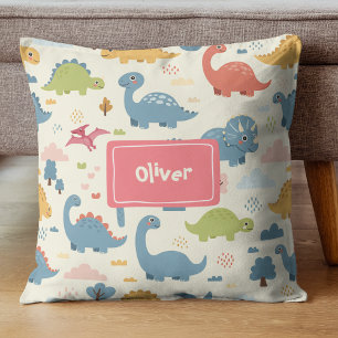 Playful Dinosaur Pattern Personalised Cushion