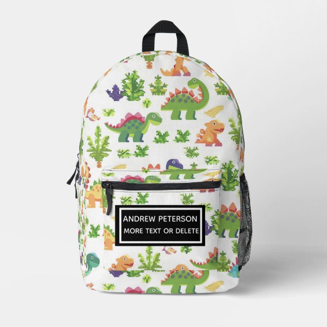 Playful Dinosaur Print Kids  Printed Backpack (Front)
