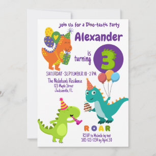 Playful Dinosaur three-years Birthday Invitation