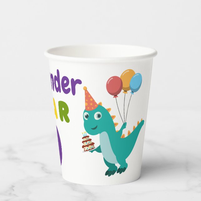 Playful Dinosaur three-years Birthday  Paper Cups (Back)