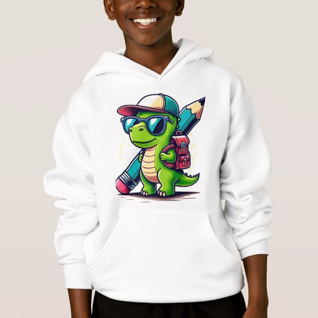 Playful Dinosaur with Pencil and Backpack (Front)