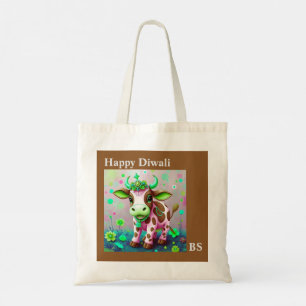 Playful Diwali Cow Floral Elegance Tote Bag