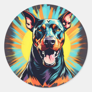 Playful Doberman Pinscher Classic Round Sticker