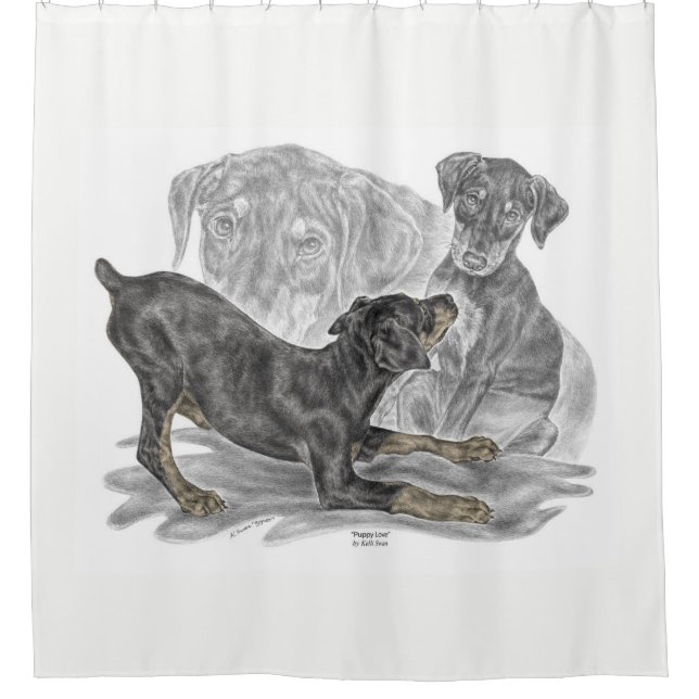 Playful Doberman Pinscher Puppies Shower Curtain (Front)