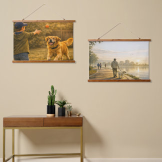 Playful Dog Day Horizontal Tapestry Wall Art Set
