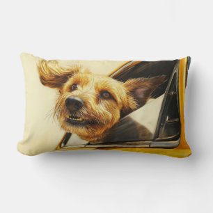 Playful Dog Enjoying Car Ride Art Print Lumbar Cushion