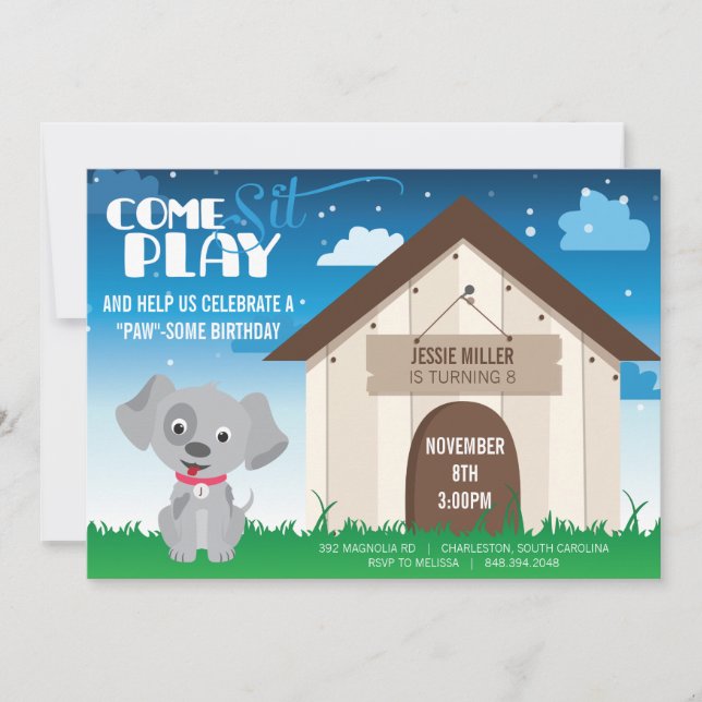 Playful Dog or Puppy Birthday Party Invitation (Front)