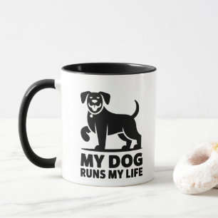 Playful Dog Outline "My Dog Runs My Life" Art Mug