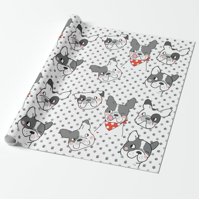Playful Dog Pattern Design Wrapping Paper (Unrolled)