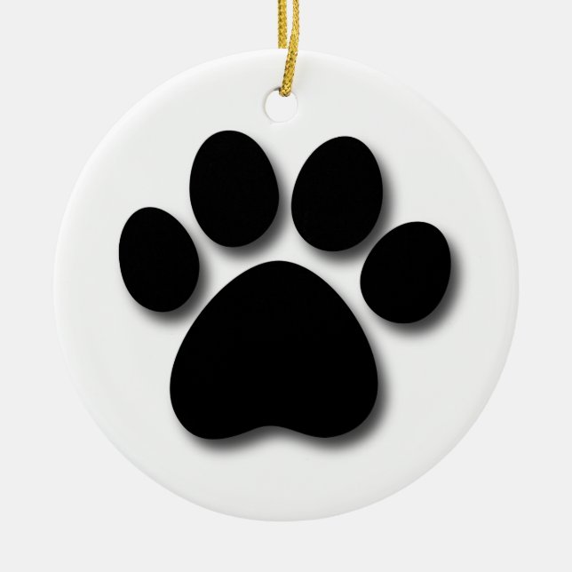 Playful Dog Paw Print for Dog Lover BLACK PAW C01 Ceramic Tree Decoration (Front)