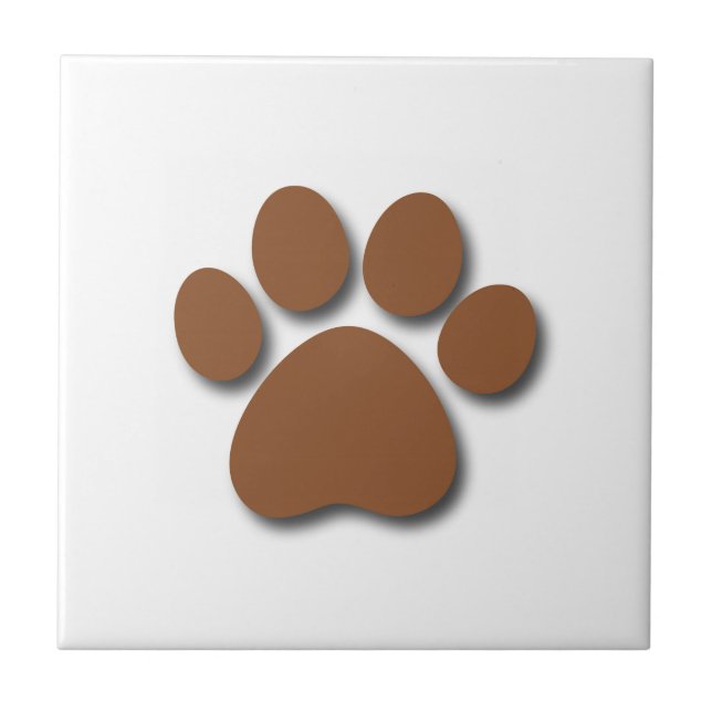 Playful Dog Paw Print for Dog Lover BROWN Ceramic Tile (Front)