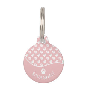Playful Dog Paws In Pink And White Colours & Name Pet Tag