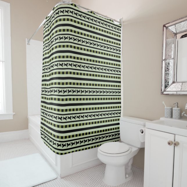 Playful Dog Stripe Pattern Shower Curtain (In Situ)