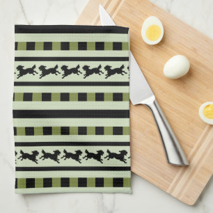 Playful Dog Stripe Pattern Tea Towel
