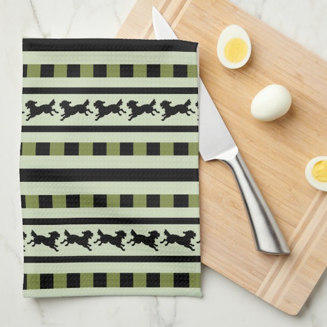 Playful Dog Stripe Pattern Tea Towel (Quarter Fold)