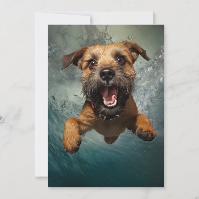 Playful Dog Swimming Underwater Design Card (Front)