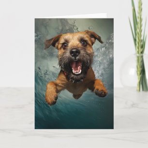 Playful Dog Swimming Underwater Design Card