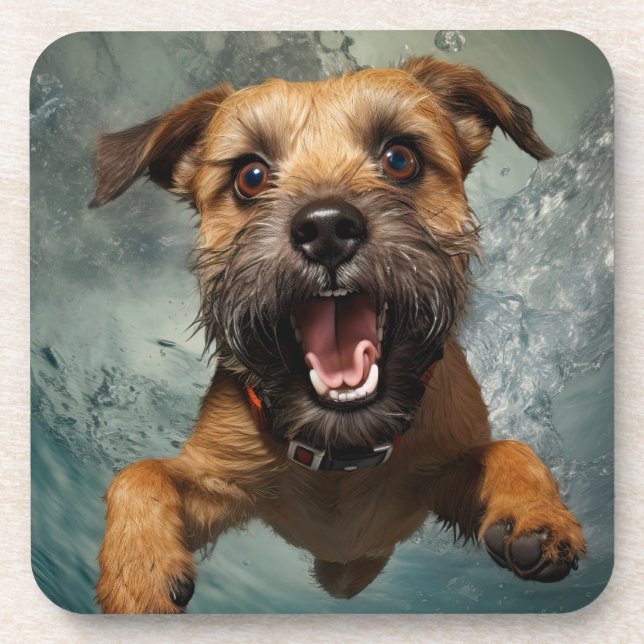 Playful Dog Swimming Underwater Design Coaster (Front)