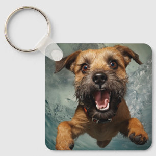 Playful Dog Swimming Underwater Design Key Ring