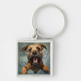 Playful Dog Swimming Underwater Design Key Ring