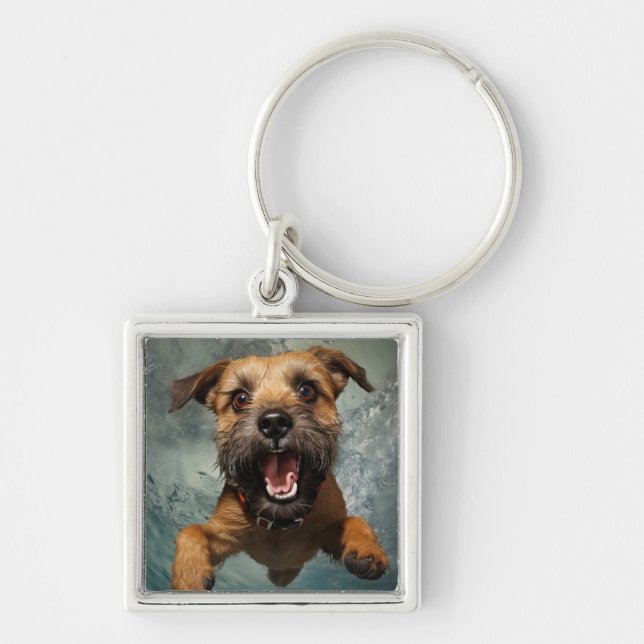 Playful Dog Swimming Underwater Design Key Ring (Front)