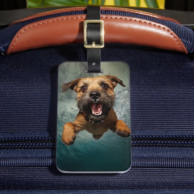 Playful Dog Swimming Underwater Design Luggage Tag (Front Insitu 2)