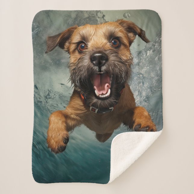 Playful Dog Swimming Underwater Design Sherpa Blanket (Front)