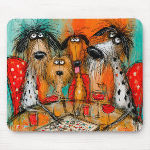 Playful Dogs Game Night with Wine Mouse Pad