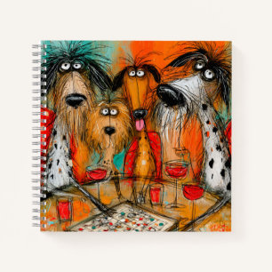 Playful Dogs Game Night with Wine Notebook