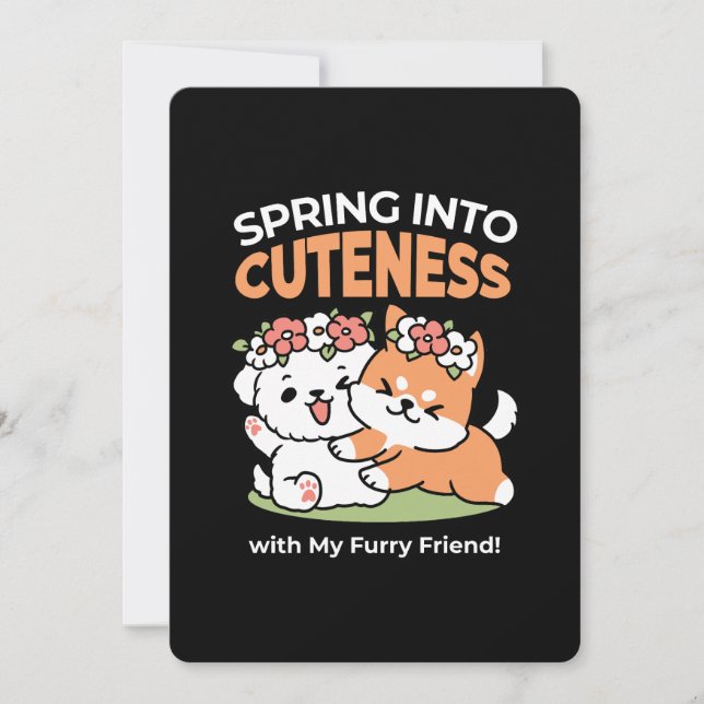 Playful Dogs with Flower Crowns – Fun Spring Theme Holiday Card (Front)
