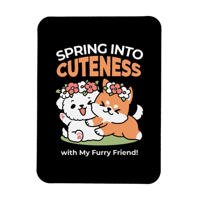 Playful Dogs with Flower Crowns – Fun Spring Theme Magnet (Vertical)