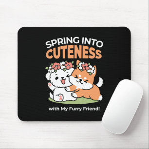 Playful Dogs with Flower Crowns – Fun Spring Theme Mouse Pad