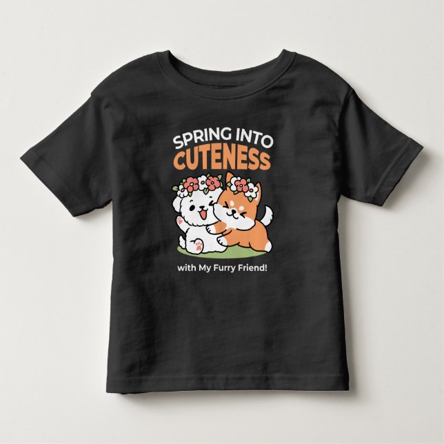 Playful Dogs with Flower Crowns – Fun Spring Theme Toddler T-Shirt (Front)