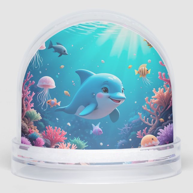 Playful Dolphin and Colourful Marine Life Snowglobe (Front)