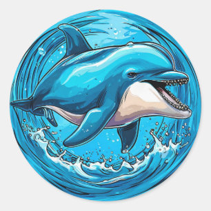 Playful Dolphin Jumping in Splashes of Water Classic Round Sticker