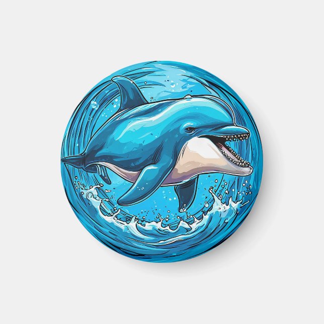 Playful Dolphin Jumping in Splashes of Water Magnet (Front)