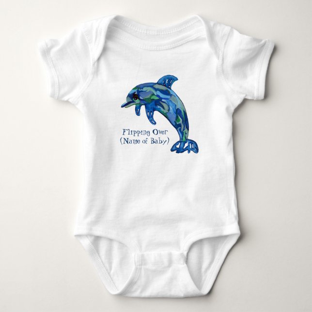 Playful dolphin watercolor Flipping Over Baby Bodysuit (Front)